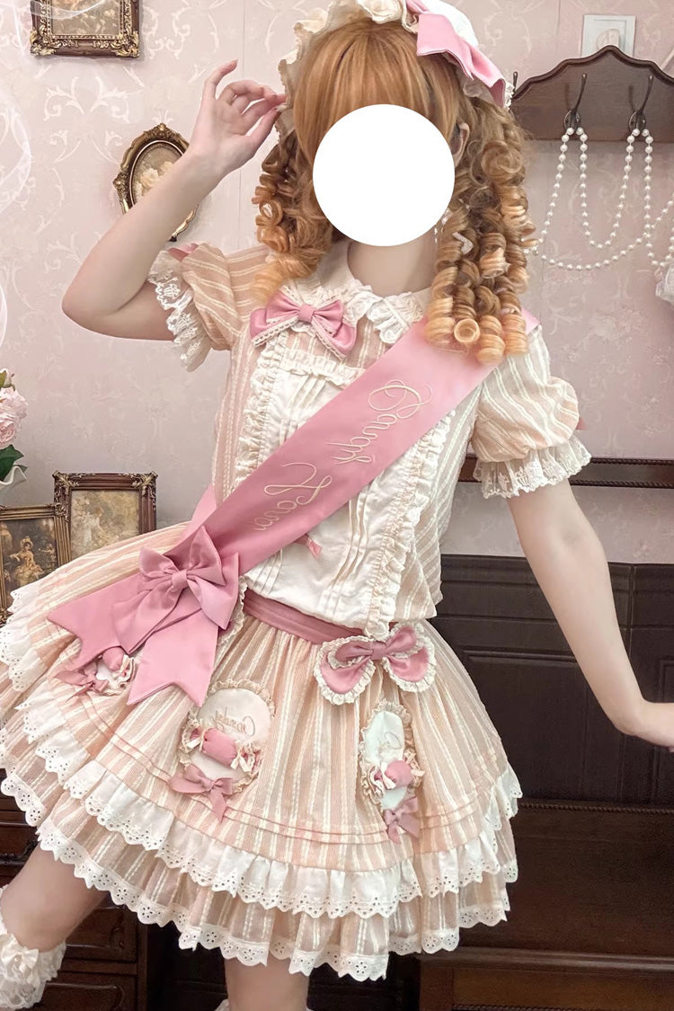 Candy Paradise Doll Collar Short-Sleeve Double Ruffle Bow Lolita OP