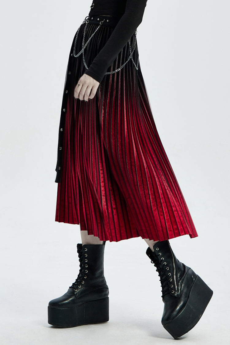 Crimson & Noir Metal Studs & Chain Accent Ombre Steampunk Skirt