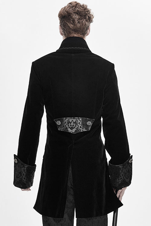 Men's Gothic Coat with Court Pattern, Velvet Lapel Collar