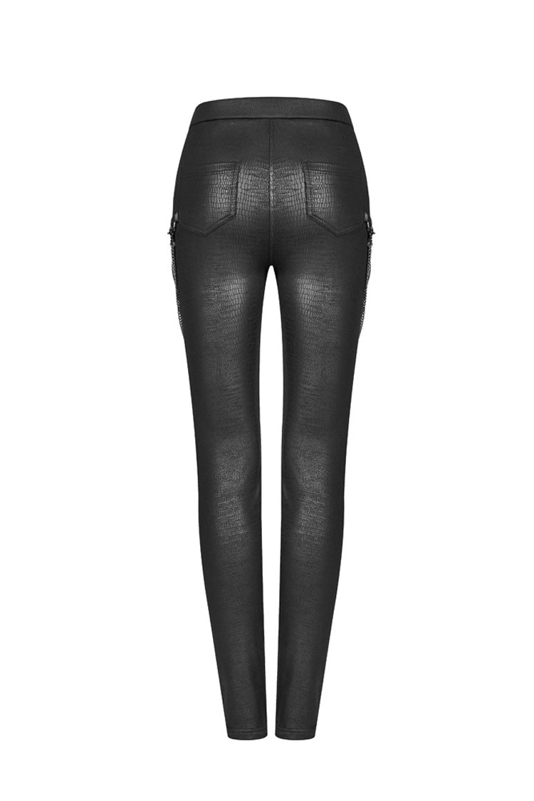Women's Punk Leggings with Crack Velvet, Knit PU Leather, Metal Buckle and Chain