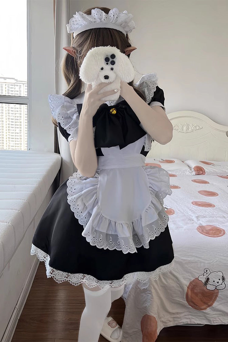 Sweet Plus Size Lolita Dress Set with Ruffles and Bowknot - Maid Style - Two Tones