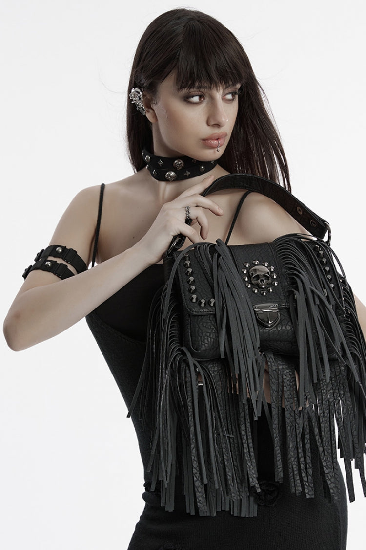 Gothic Bag with Studs and Tassels in Faux Leather