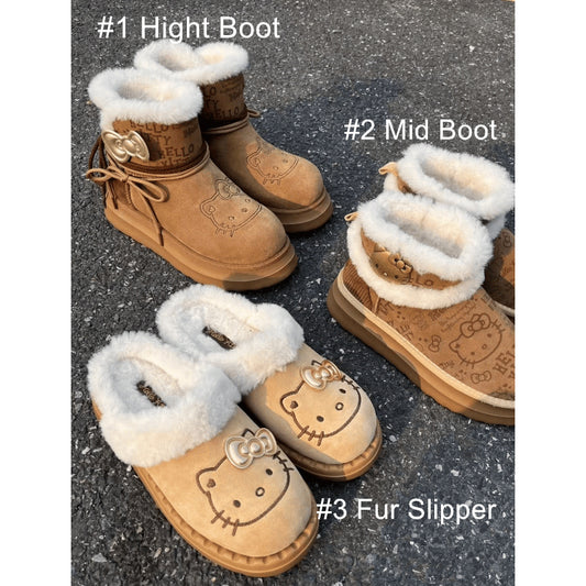 [Vorbestellung] Authentische braune Kitty Fuzzy-Schneestiefel KI661