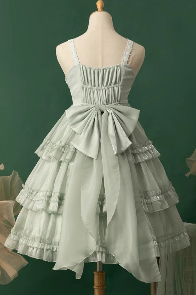 Emerald Starry Gauze Love Song Triple Ruffle Bow Sweet Lolita Tiered JSK Dress