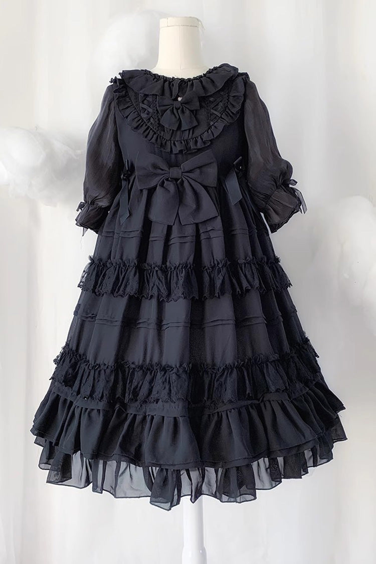 Gothic Lolita Dress with Short Sleeves Bowknot and Ruffle Trim