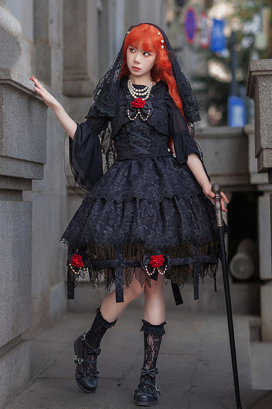 Double-Layered Ruffle Lace Gothic Skirt - Apprentice Witch