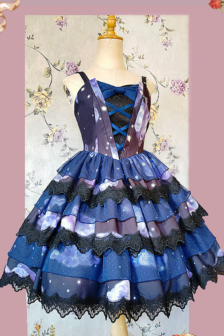 Azure Triple Cloud Print Ruffled Lace Sweet Lolita Dress