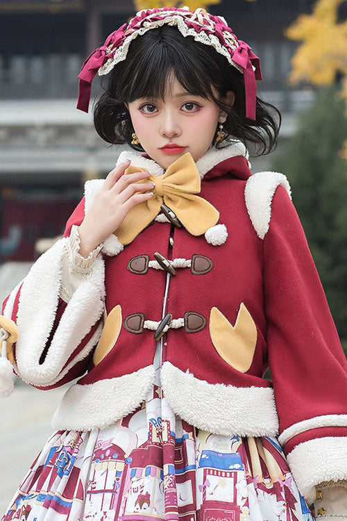 Sweet Lolita Cape Coat with Autumn Winter Double Collar, Bowknot, Single Breasted