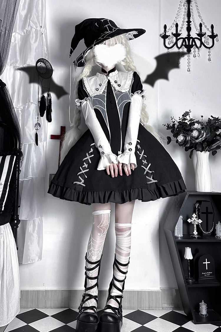Lolita Dress with Spider Print and Ruffles