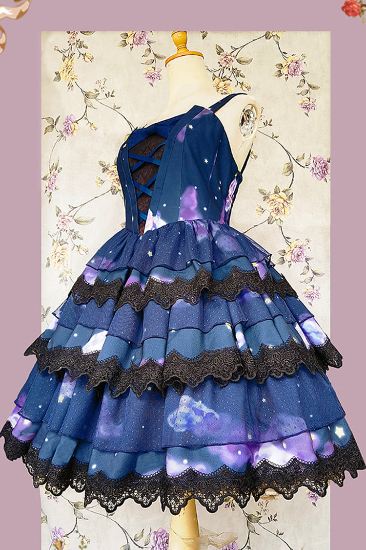 Azure Triple Cloud Print Ruffled Lace Sweet Lolita Dress