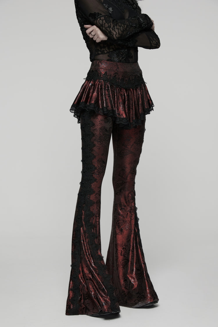 Scarlet Printed Gothic Flared Pants with Faux Two-Piece Style