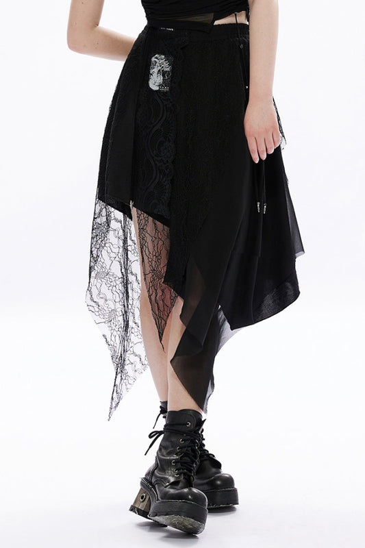 Gothic Skirt with Chiffon Irregular Hem and Lace Details
