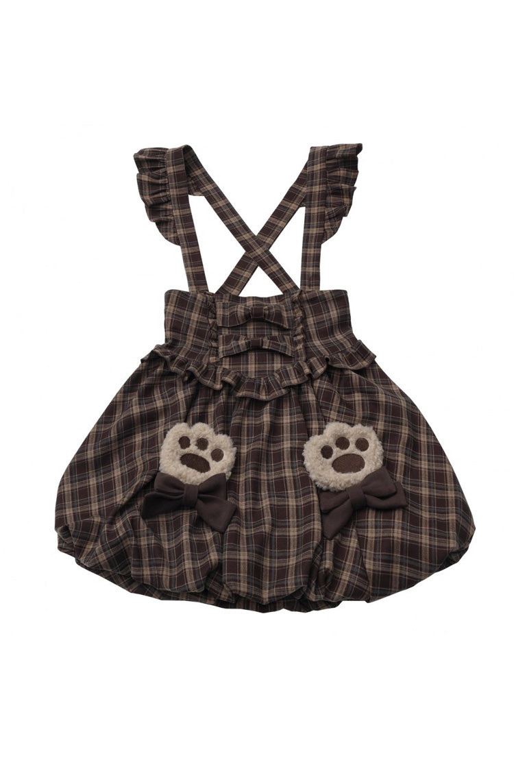 Chocolate Printed Ruffle Bow Strap Dress - Fluffy Little Bear