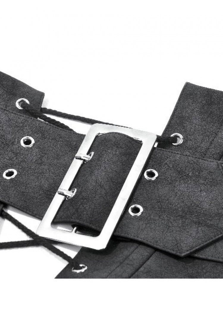 Washed Black Lace-Up Eyelet Punk Asymmetric Corset Waist Belt for Women