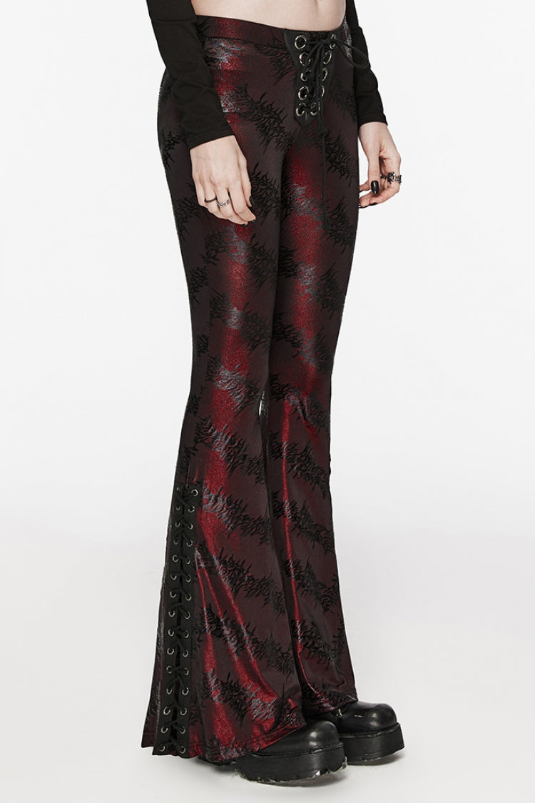 Low-Rise Thorn Print Lace-Up Steampunk Flared Trousers - 2 Tones