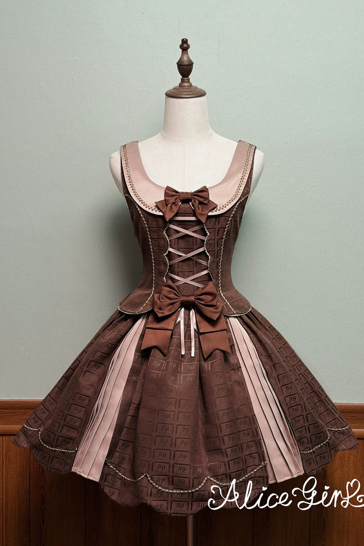 Classic Lolita JSK Dress and Skirt with Embroidered Bow Lace-Up