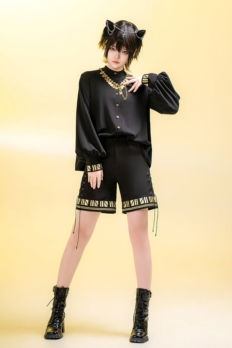 Long Sleeve Embroidered Ouji Gothic Blouse - Black Cat