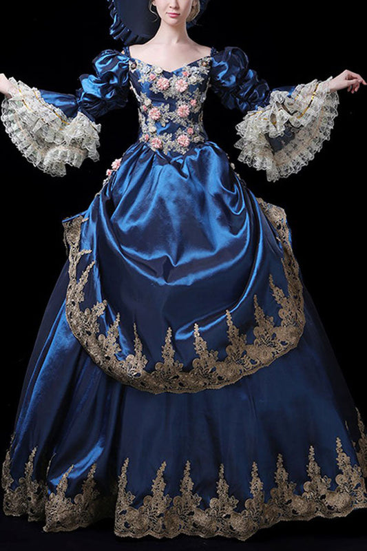 Victorian Lolita Dress with 3D Flower Embroidery and Trumpet Sleeves