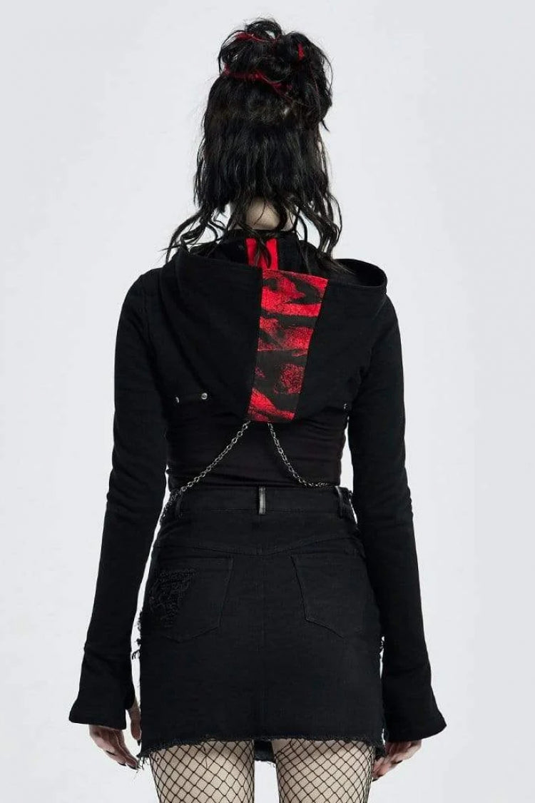 Steampunk Women's Hooded Coat with Ornate Chain Stitching - Dual Tone
