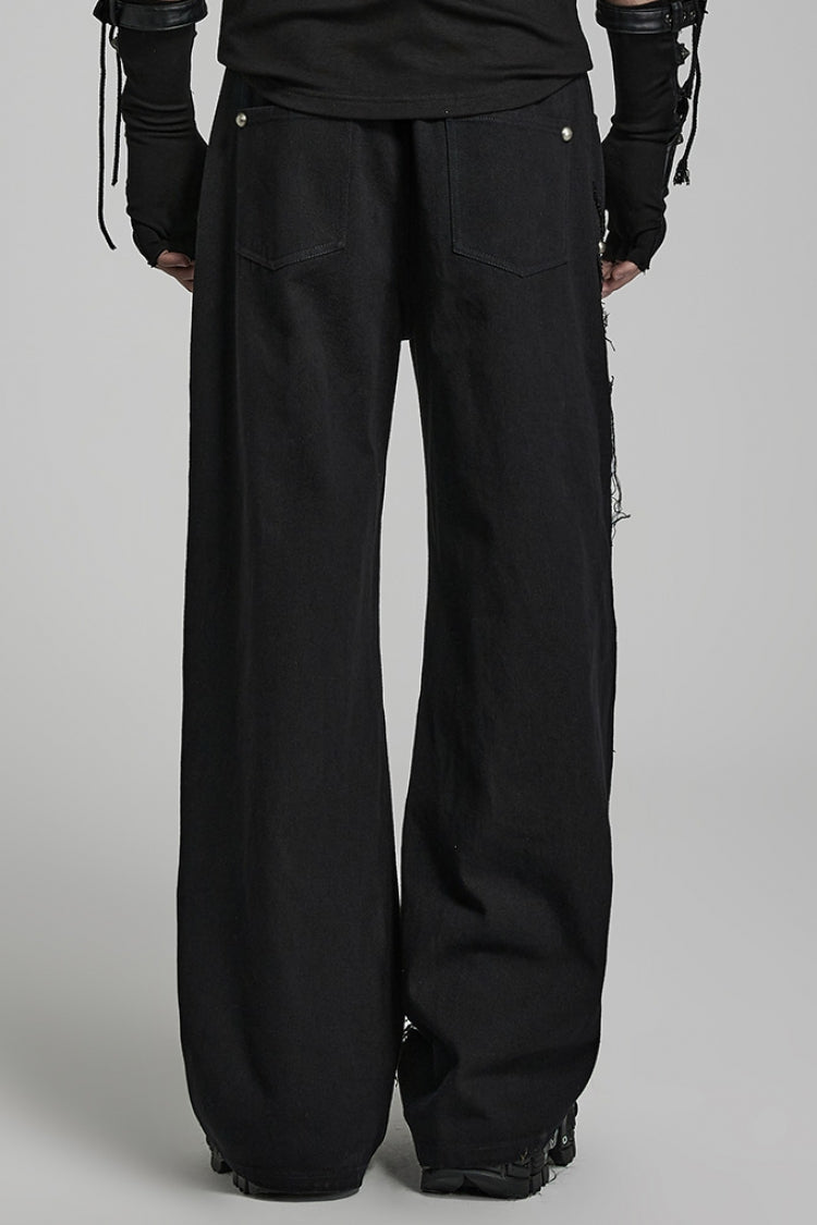 Steampunk Men's Ripped Straight Pants with Metal Rivets and Mesh - Two Tones