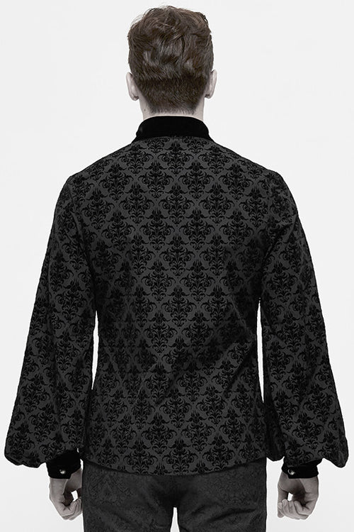 Men's Gothic Blouse with Court Pattern, Flocking and Lantern Sleeves