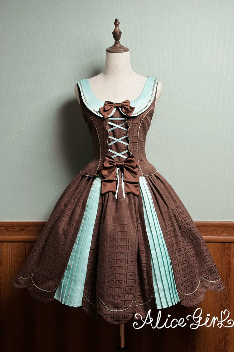 Classic Lolita JSK Dress and Skirt with Embroidered Bow Lace-Up