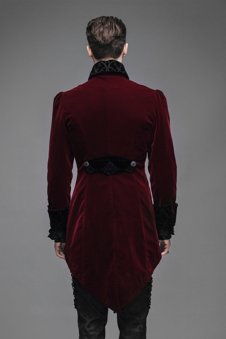 Crimson Formal Turn-Down Collar Swallowtail Gothic Coat