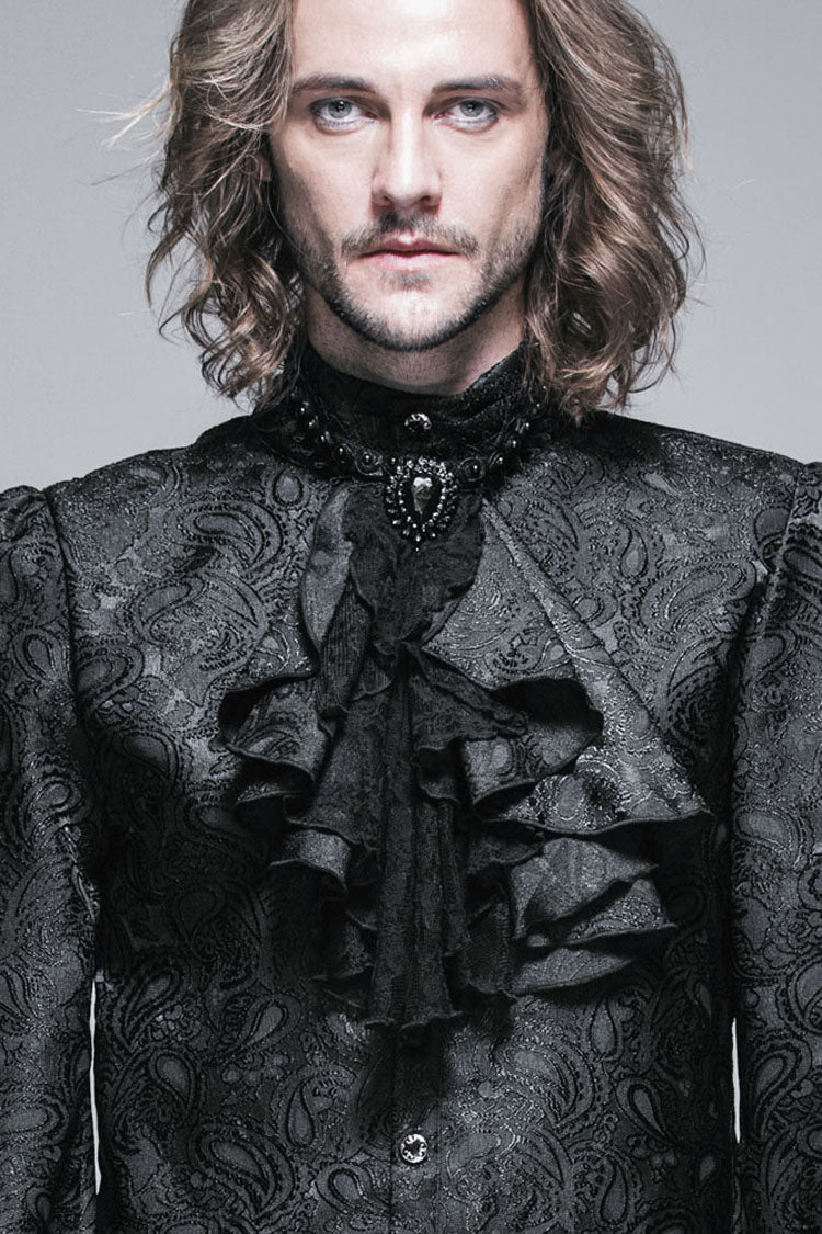 Men's Gothic Tie with Jewel Pins and Jacquard Lace Pattern