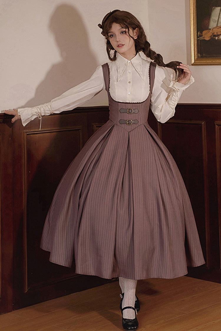 Chocolate Striped Print Breast Support Long Lolita Dress - Manchester City's Past