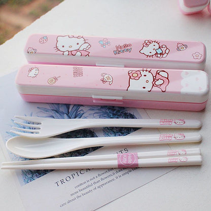 Kawaii Pink Kitty Chopsticks Fork Spoon Set KI732
