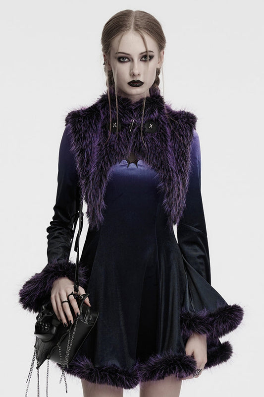 Violet Stand Collar Sleeveless Gradient Faux Fur Women's Gothic Cape