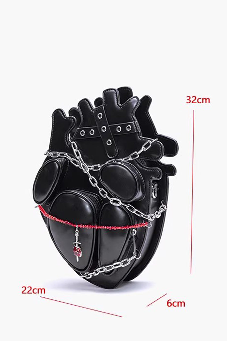 Gothic Lolita Backpack with Creative Heart, Chain and Binding Strap Details
