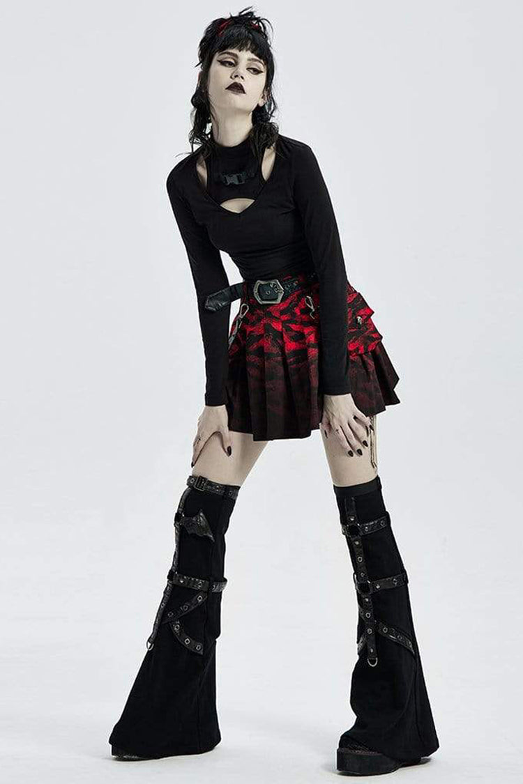 Punk High Collar Long Sleeve Tee with Chest Cutout in Black Knit