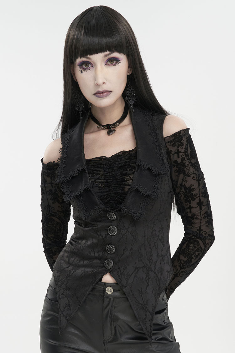 Ebony Floral-Embroidered Backless Corset Lace Goth Top
