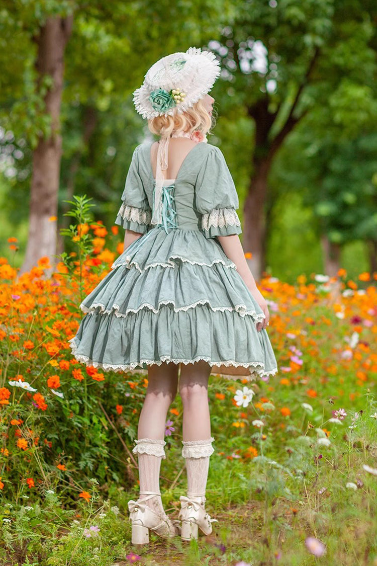 Elegant Lolita JSK with Tulip Print and Multi-Layer Embroidery