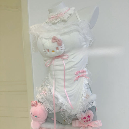 Pink Lace Kitty Beveled Top KI568