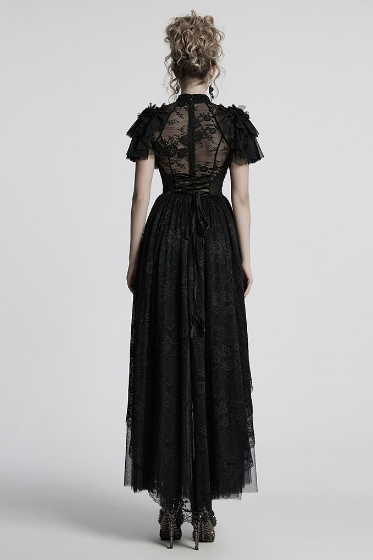 Gothic Ball Gown with Ruffled Lace Layers
