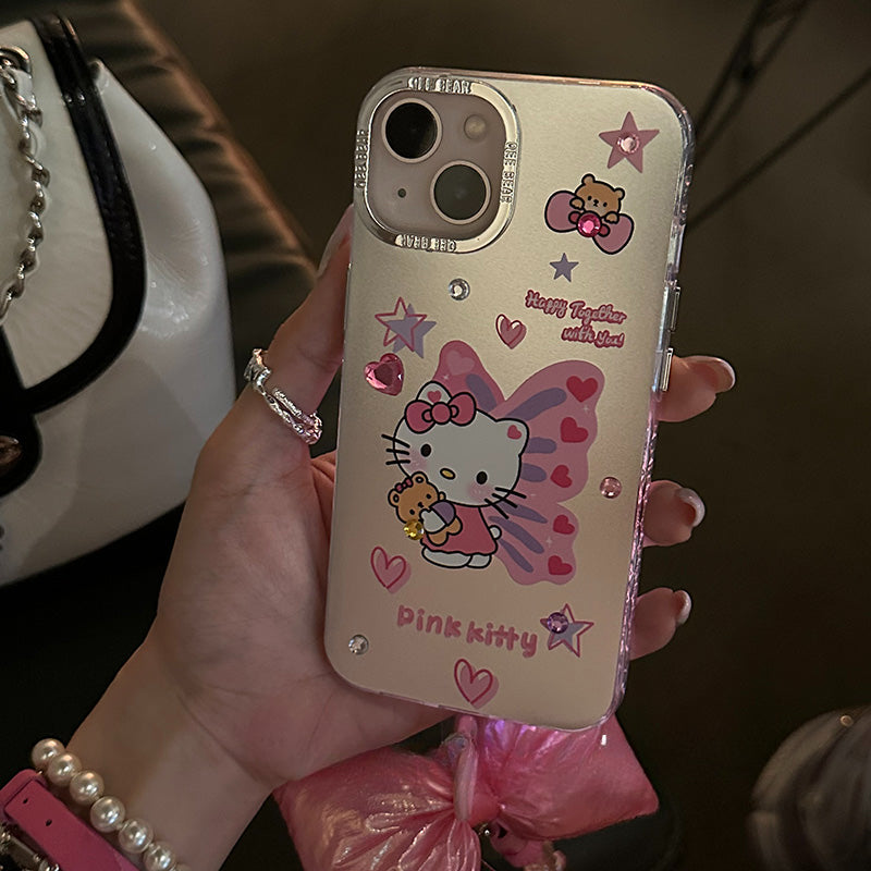 Coque de téléphone à motif de chat et papillon de dessin animé KI561