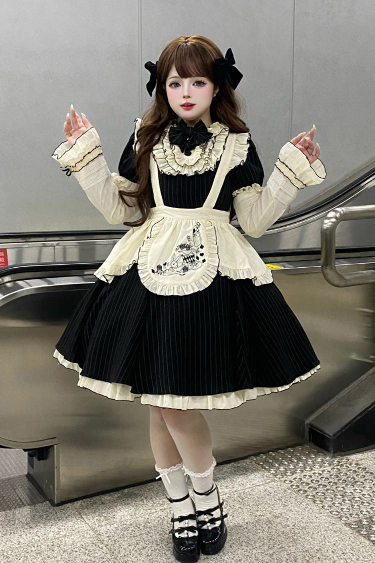 Striped Maid-Style Lolita Dress with Ruffled Sleeves