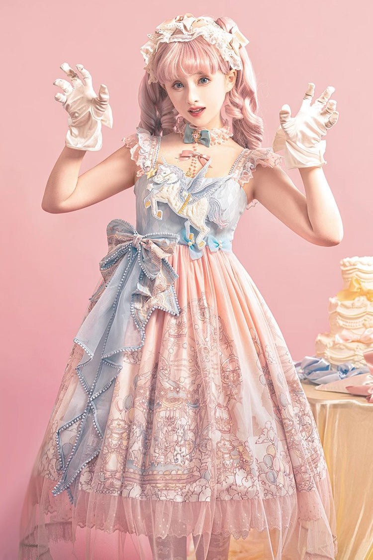 Pink Cloud Paradise Embroidered Ruffle Bow Lace Lolita JSK