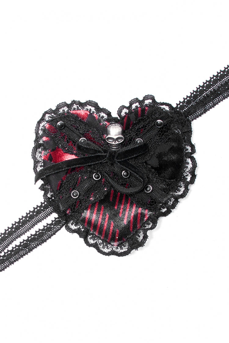 Crimson & Noir Metal Skull Embellished Lace Heart Gothic Eye Mask