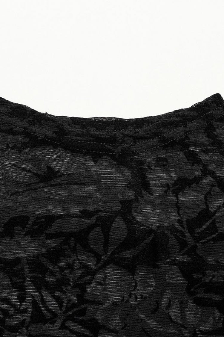 Sheer Mesh Gothic Tee with Print for Men, Long-Sleeve Lightweight Top