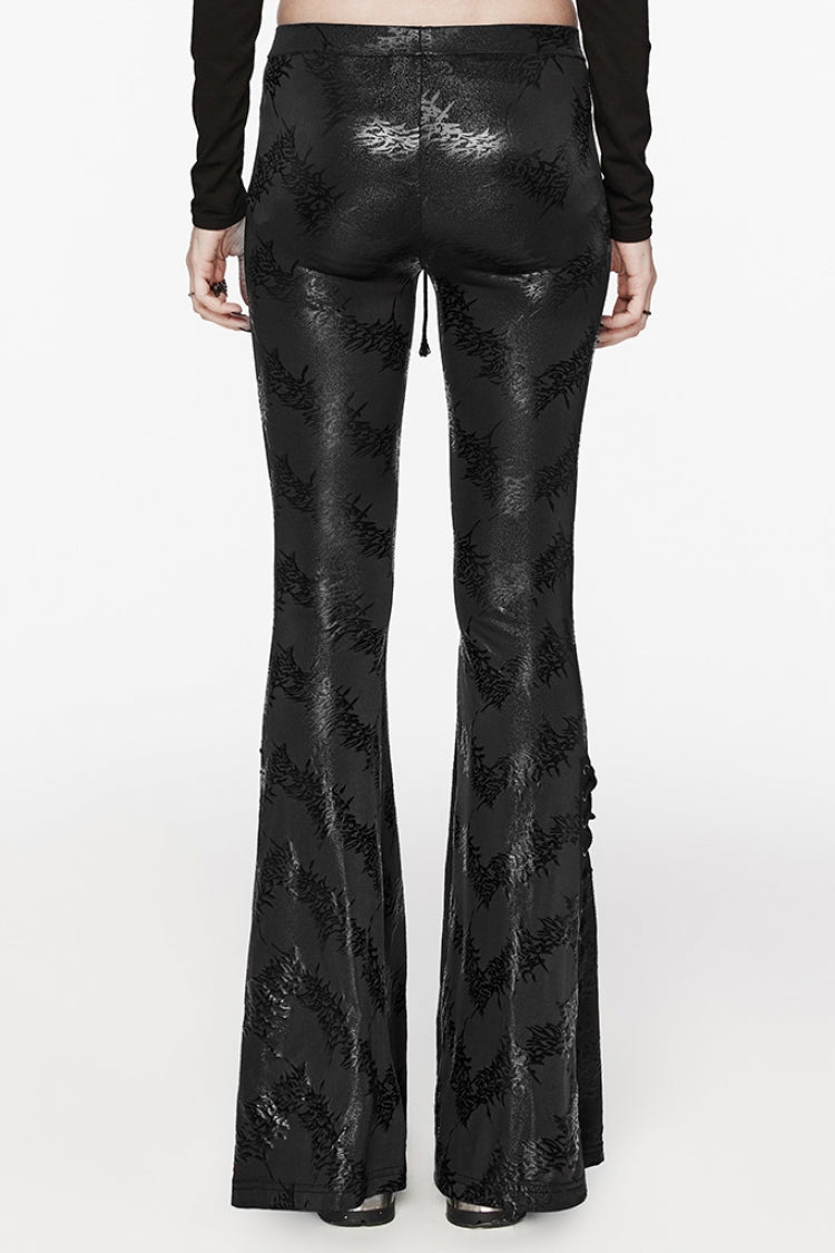 Low-Rise Thorn Print Lace-Up Steampunk Flared Trousers - 2 Tones