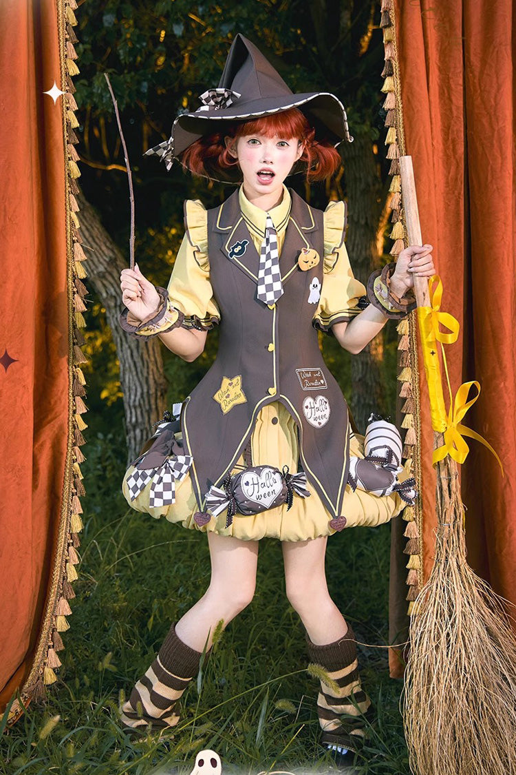 Halloween Sweet Lolita Vest Set with Short Sleeves and Bows