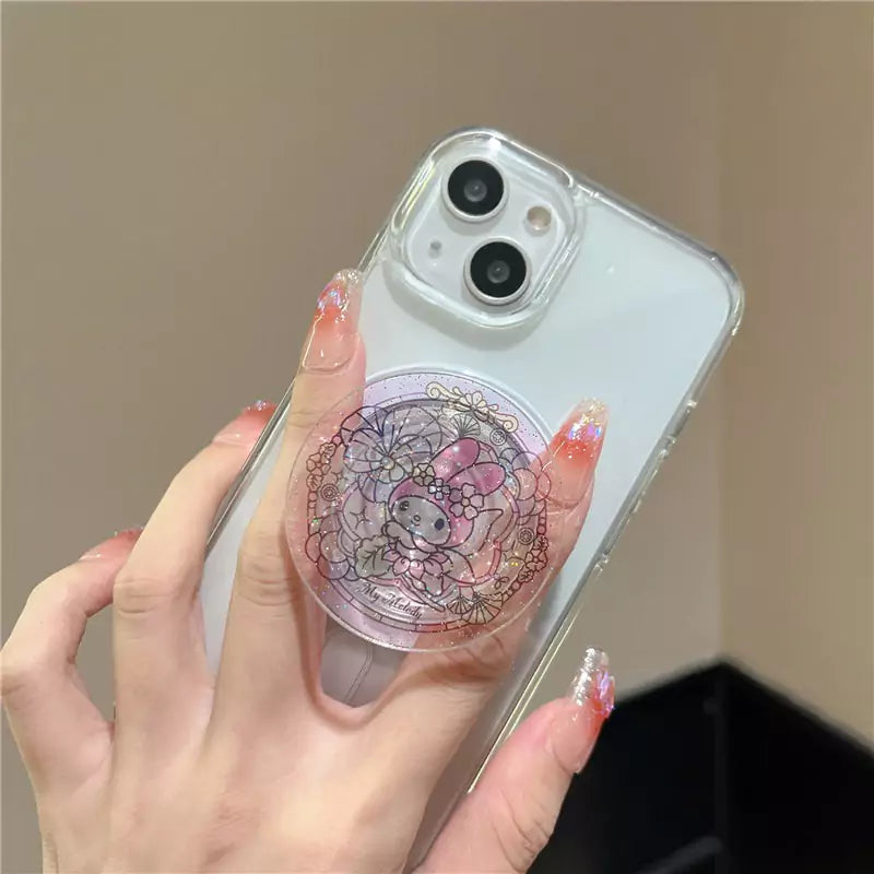 Cute Characters Stained Glass Pattern Glitter Magsafe Pop Socket