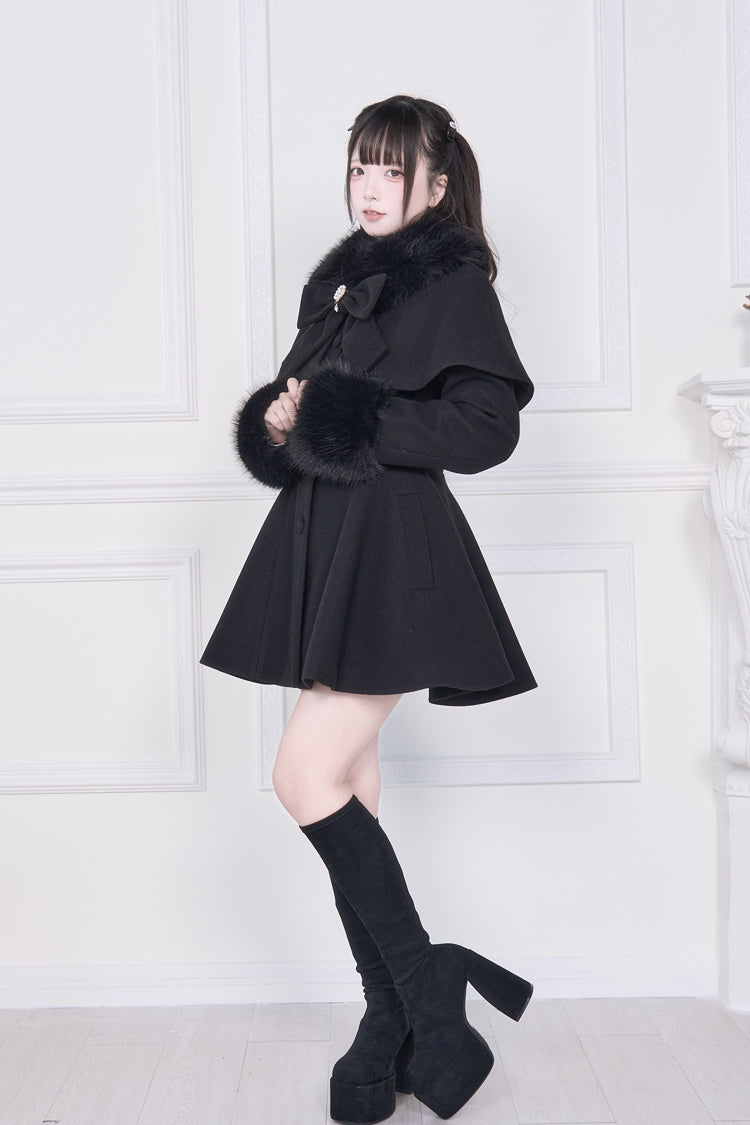 Sweet Lolita Coat with Bowknot and Plush Collar - Gothic Edge