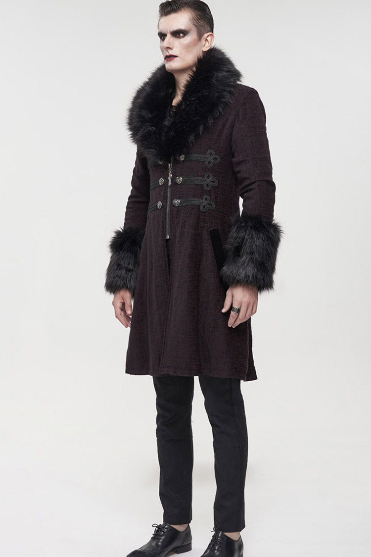 Wine Vintage Button Fur-Collar Gothic Men's Coat