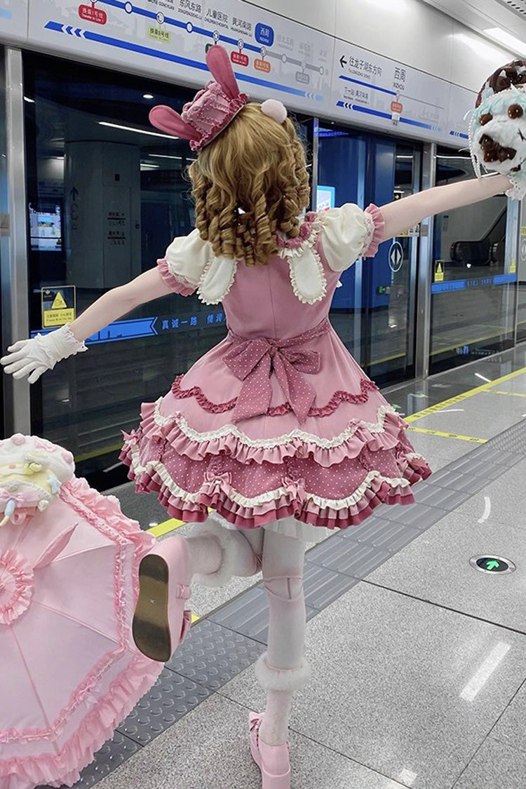 Bunny Parfait Short-Sleeve Multi-Layer Ruffle Bow Lolita Dress