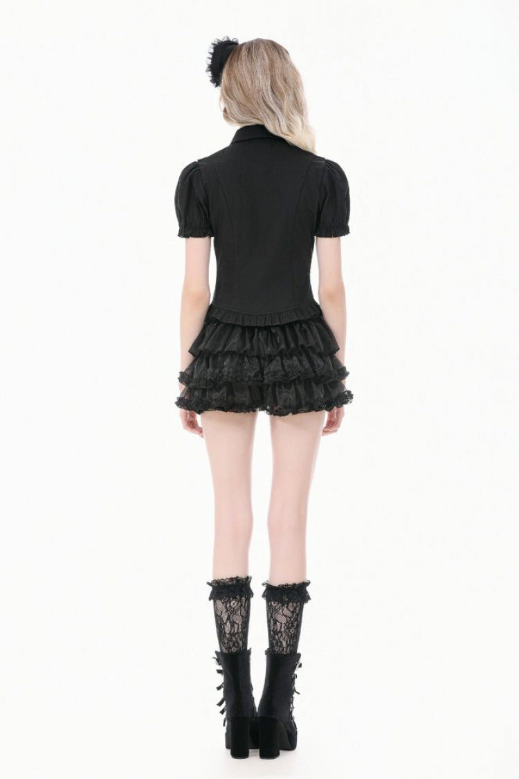 Victorian Slim Blouse with Ruffled Puff Sleeves - Gothic Edge
