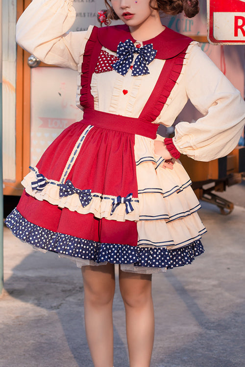 Crimson Sweet Lolita JSK with High Waist and Layered Ruffles